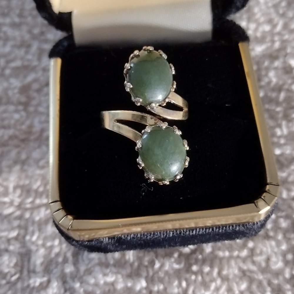 Jade Vintage Double Stone Ring Sterling
